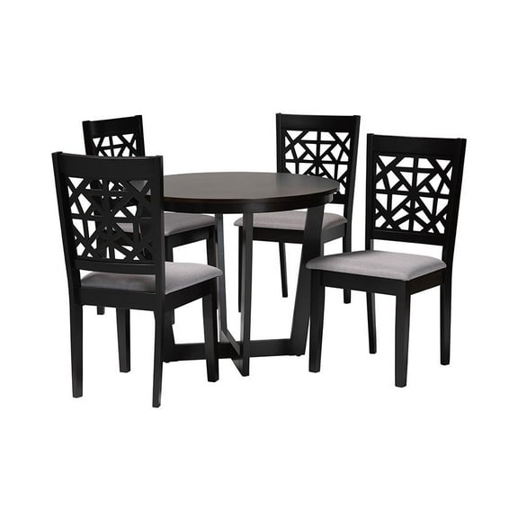 Baxton Studio Jamie Moden Grey Fabric and Dark Brown Finished Wood 5-Piece Dining Set