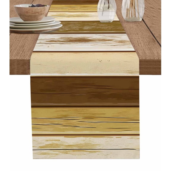 Vintage Wood Grain Table Runner 48 Inches, Farmhouse Abstract Retro Geometric Bed Runner Dresser Scarves Tabletop for Indoor Outdoor Parties/Ceremony/Banquet, 13" x 48"