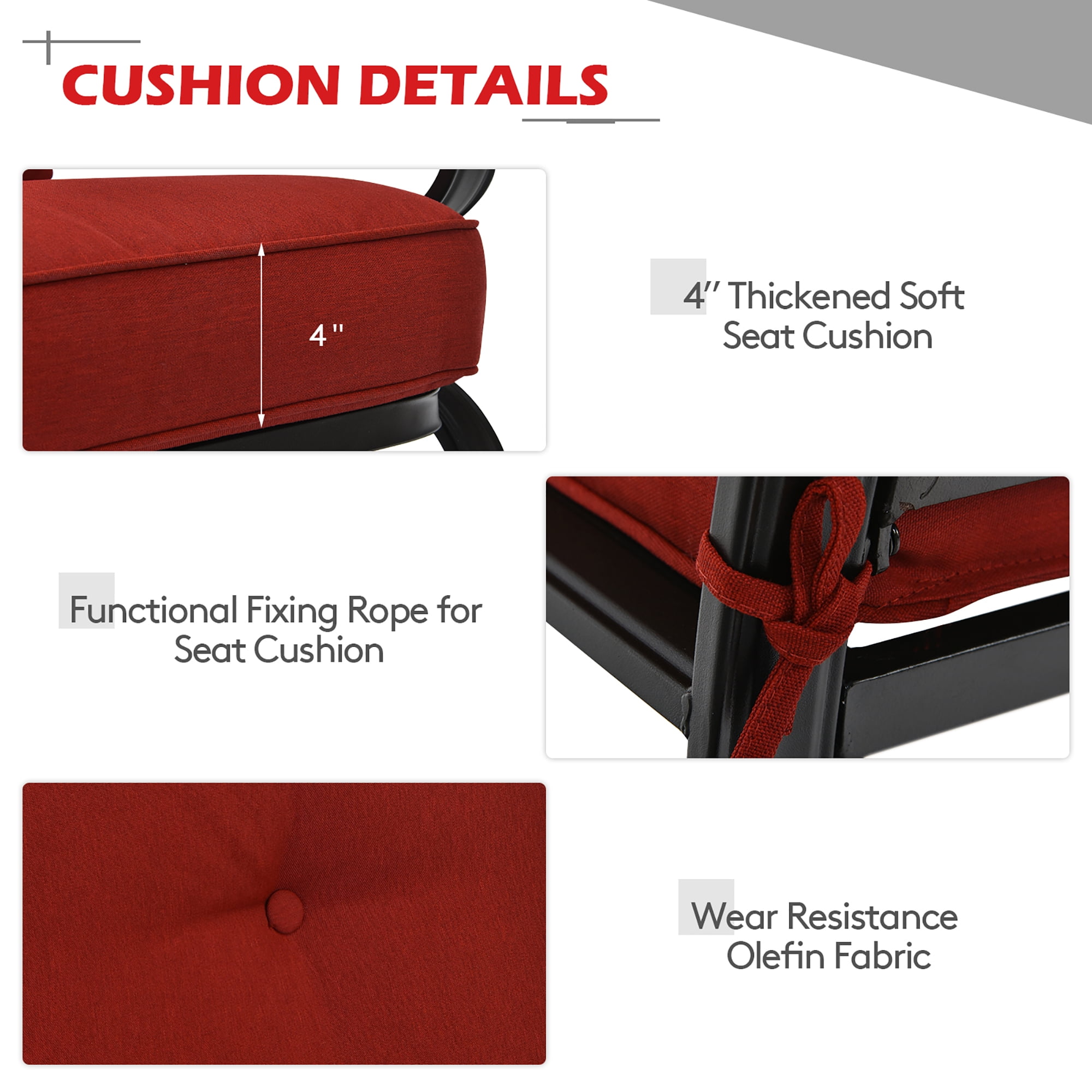 Costway 2PCS Patio Loveseat Bench Table Furniture Set Cushioned Chair Red