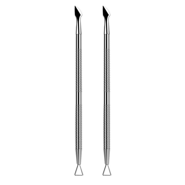 2pcs Double-end Nail Cuticle Remover Stainless Steel Pusher Cuticle Cleaner Pedicure Care Tool for Daily Use (Silver)