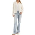 thumbnail image 2 of Chaqueta de lino INSPIRE CHIC para mujer, casual, de manga larga, con botones, tipo solapa, utilitaria, con bolsillos, tamaño S, color beige, 2 of 6