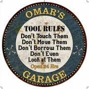 OMAR'S Garage Rules 14" Round Metal Sign Garage Bar Wall Decor 100140015098