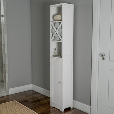 Lavish Home 67-inch Linen Storage Cabinet  with Adjustable Shelf, Bathroom or Laundry Room Storage Organizer, White