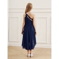 thumbnail image 4 of TSSOE Flower Girl Dresses for Wedding Kids Glitter One Shoulder High Low Birthday Party Dress Ball Navy Blue 12, 4 of 7