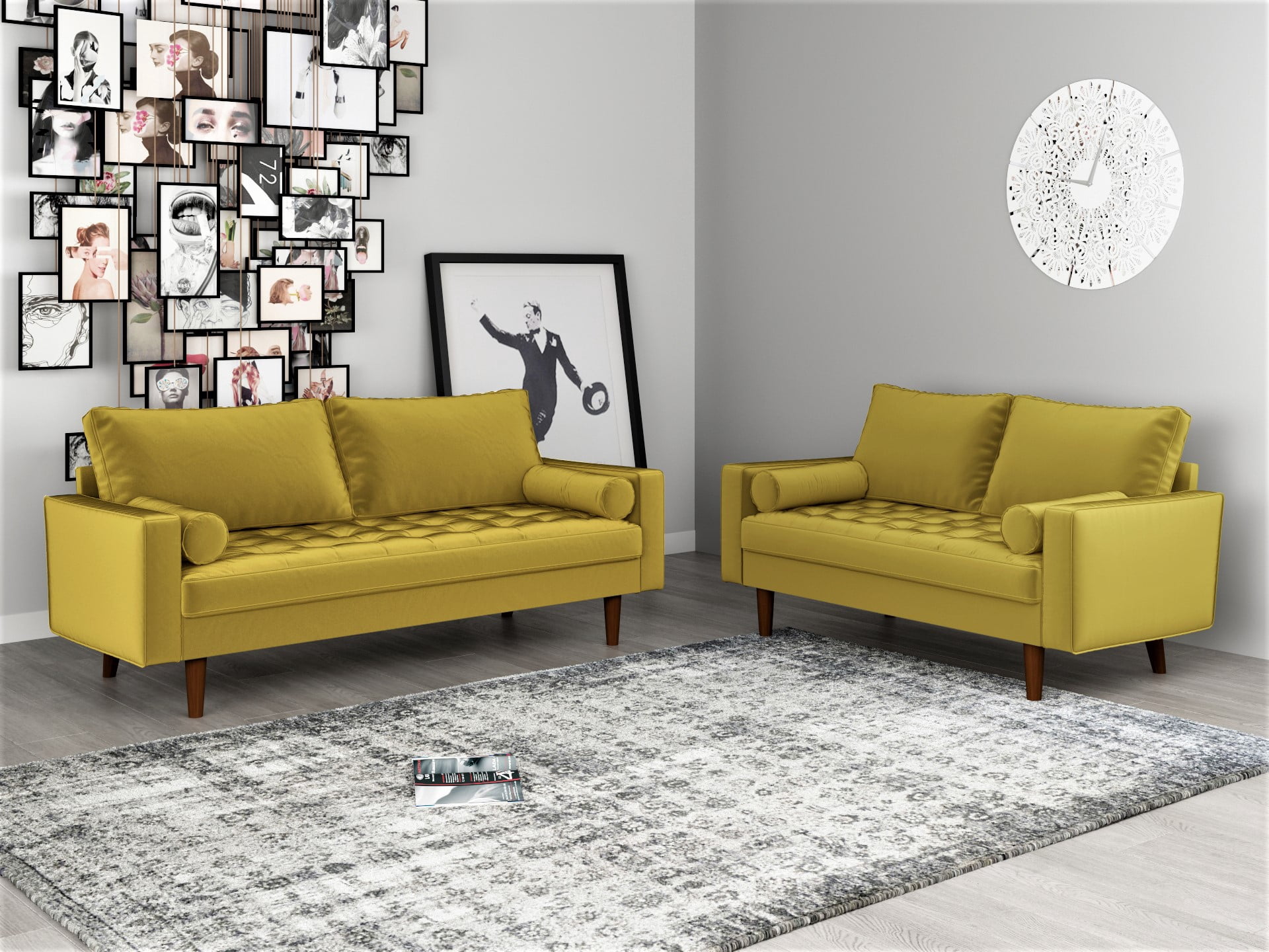 Uspridefurniture Hazen 2Pcs Velvet Living Room Set, Yellow