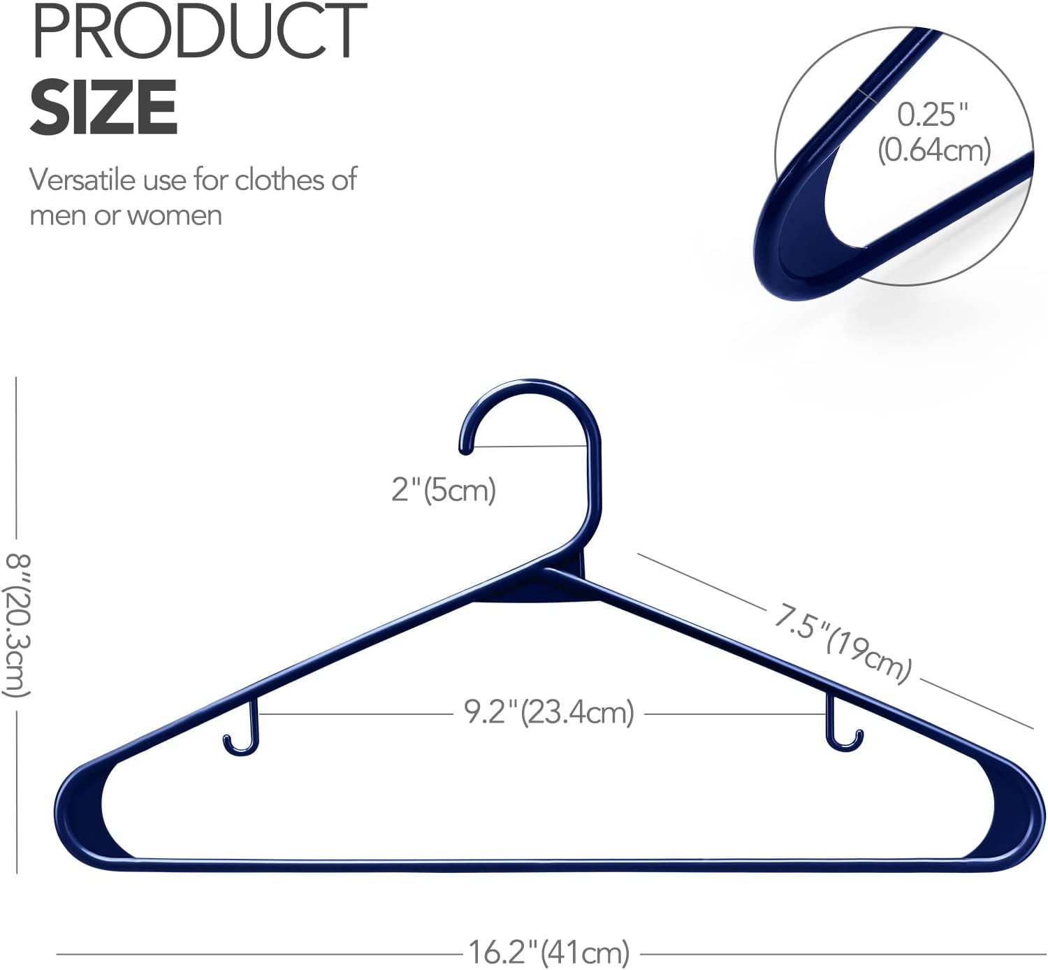 Hangorize Plastic Hangers 60-Pack, Black Plastic Hangers - Standard-Size Clothes Hanger with Notches - Hangers for Clothing and Accessories - Closet