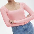 thumbnail image 4 of Womens Solid Color Ribbed Tops Long Sleeve Lace Trim Scoop Neck Slim Fit T-Shirts Dressy Blouses M, 4 of 5