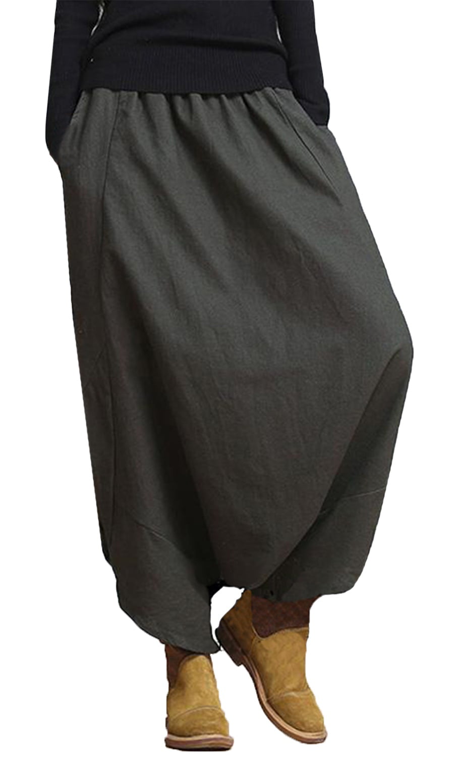 ZANZEA 8-24 Women Elastic Waist Harem Pants Cargo Pants Drop Crotch Trousers 