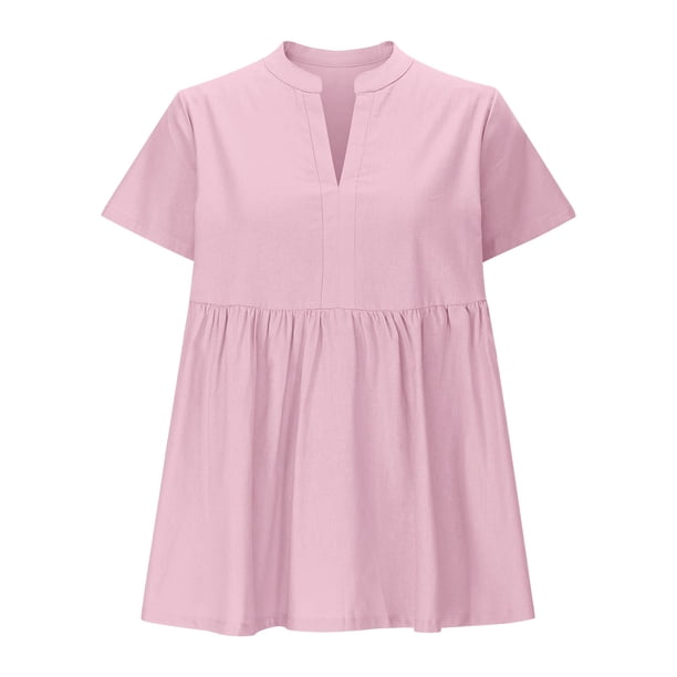Vestidos Casuales Para Mujer, Blusas De Mujer De Moda Blusa tipo jersey con cuello en V y mangas cortas de color liso para mujer