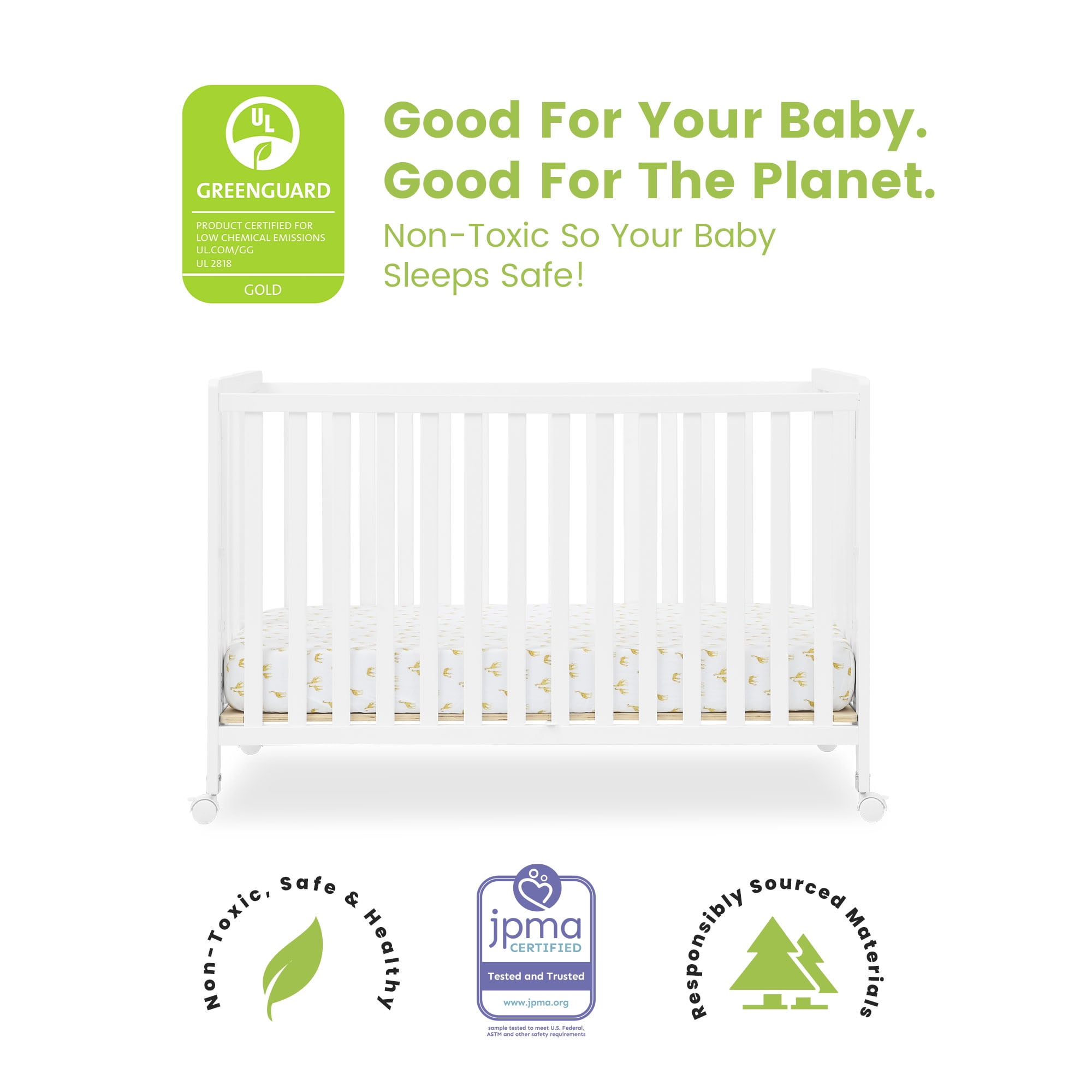 Simmons Kids Aria Full Size Portable Folding Crib - Greenguard Gold Certified, Bianca White