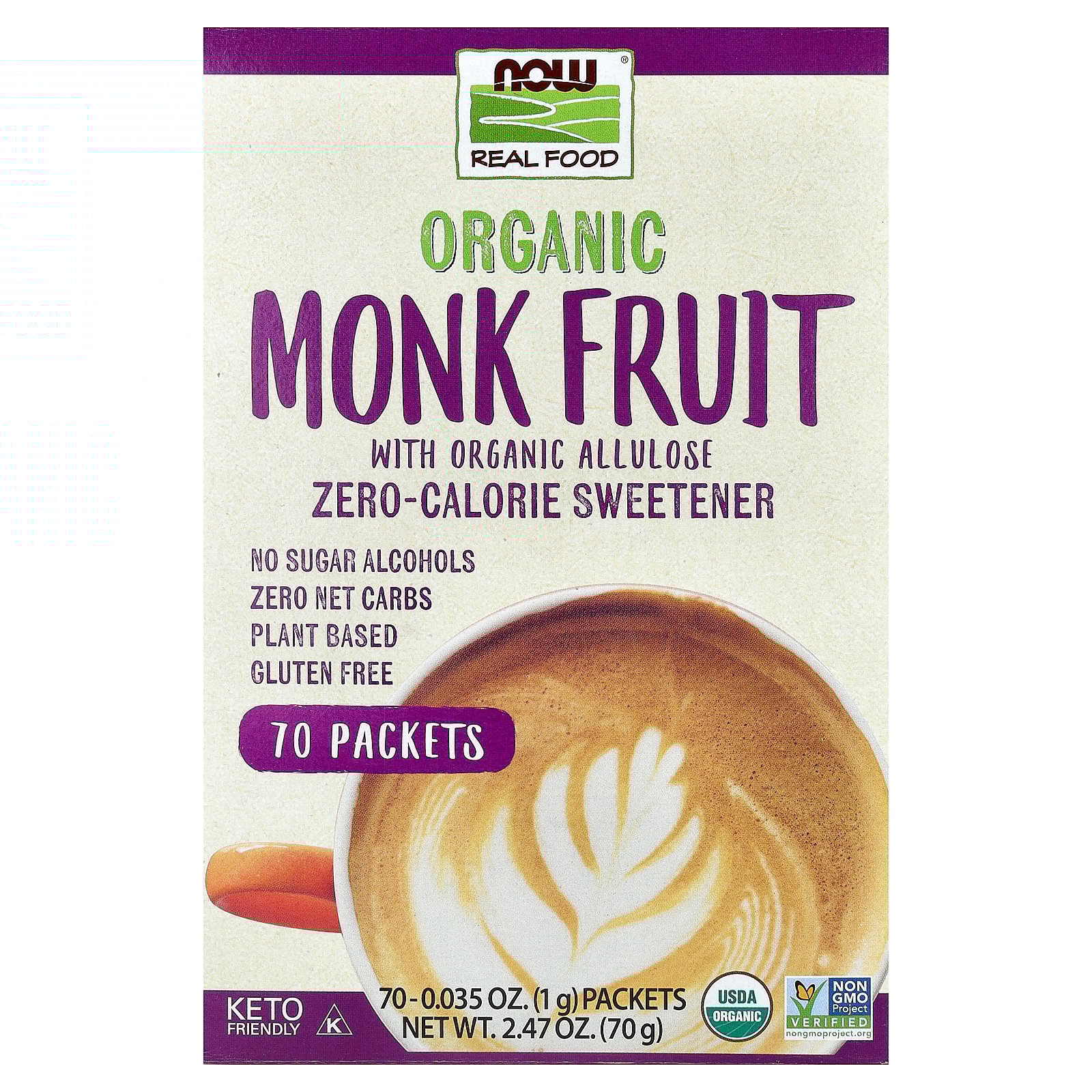 NOW Foods - Organic Monk Fruit Zero-Calorie Sweetener - 70 Packet(s)