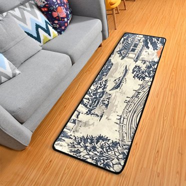Garden with Pagoda and Bridge Hallway Runner Rug 2'X6' Non-Slip Washable Carpet Runner Kitchen Entryway Laundry Bedroom
