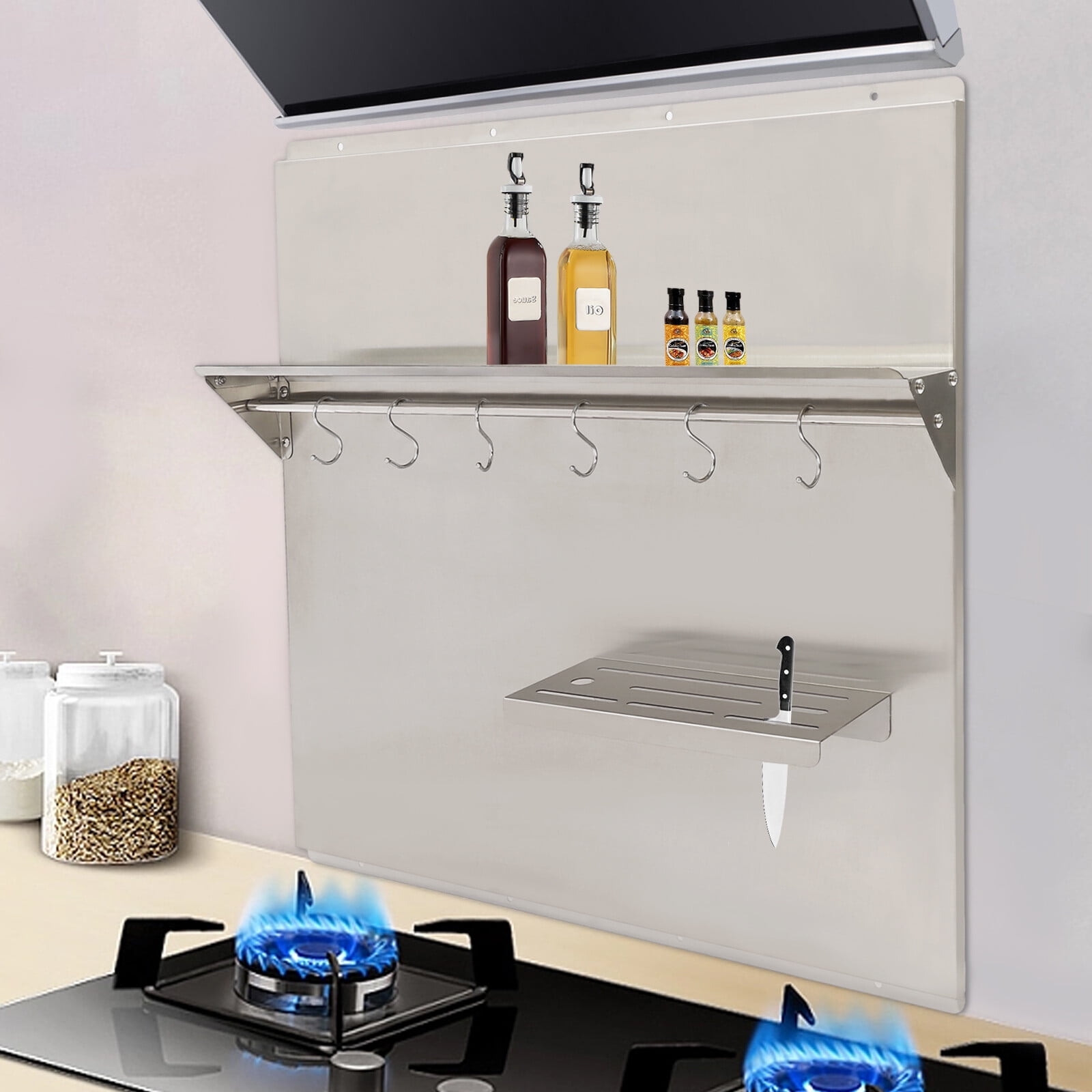 Modern Wall-mounted Rectangular Silver Stainless Steel Splash Plate Range Hood for Homes, Restaurants