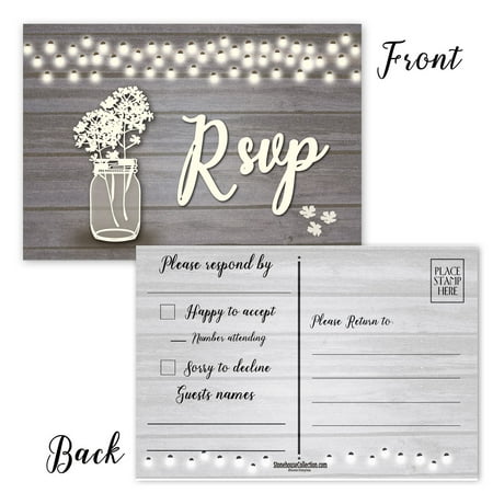 Rustic RSVP Reply Postcards - 50 RSVP Postcards - 4 x 6 Wedding Reply (World Best Wedding Cards)