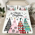 thumbnail image 2 of Castle Fairy Xmas Tree Snowflake Boy Girl 4-Piece Full Size Sheets,Geometric Plaid Bed Sheets,Happy Christmas Lightweight Sheet Sets,Lightweight Room Decor, 2 of 7