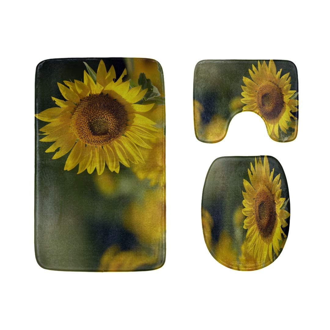 GOHAO Brightly Colored Yellow Sunflower 3 Piece Bathroom Rugs Set Bath ...