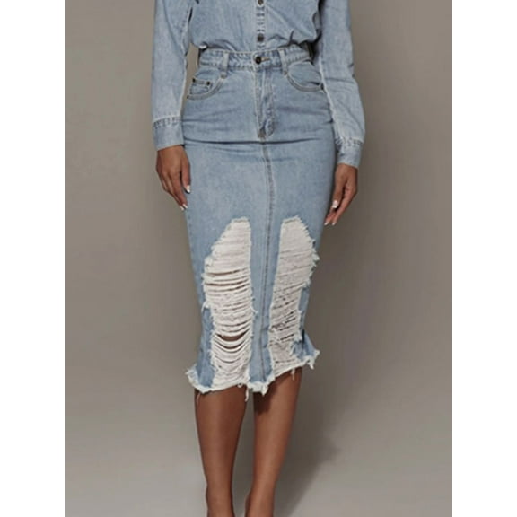 Distressed Slit Denim Skirt