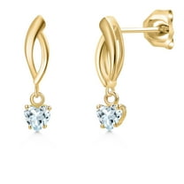 Gem Stone King 10K Yellow Gold Sky Blue Aquamarine Dangle Earrings for Women | 0.50 Cttw | Gemstone March Birthstone | Heart Shape 4MM