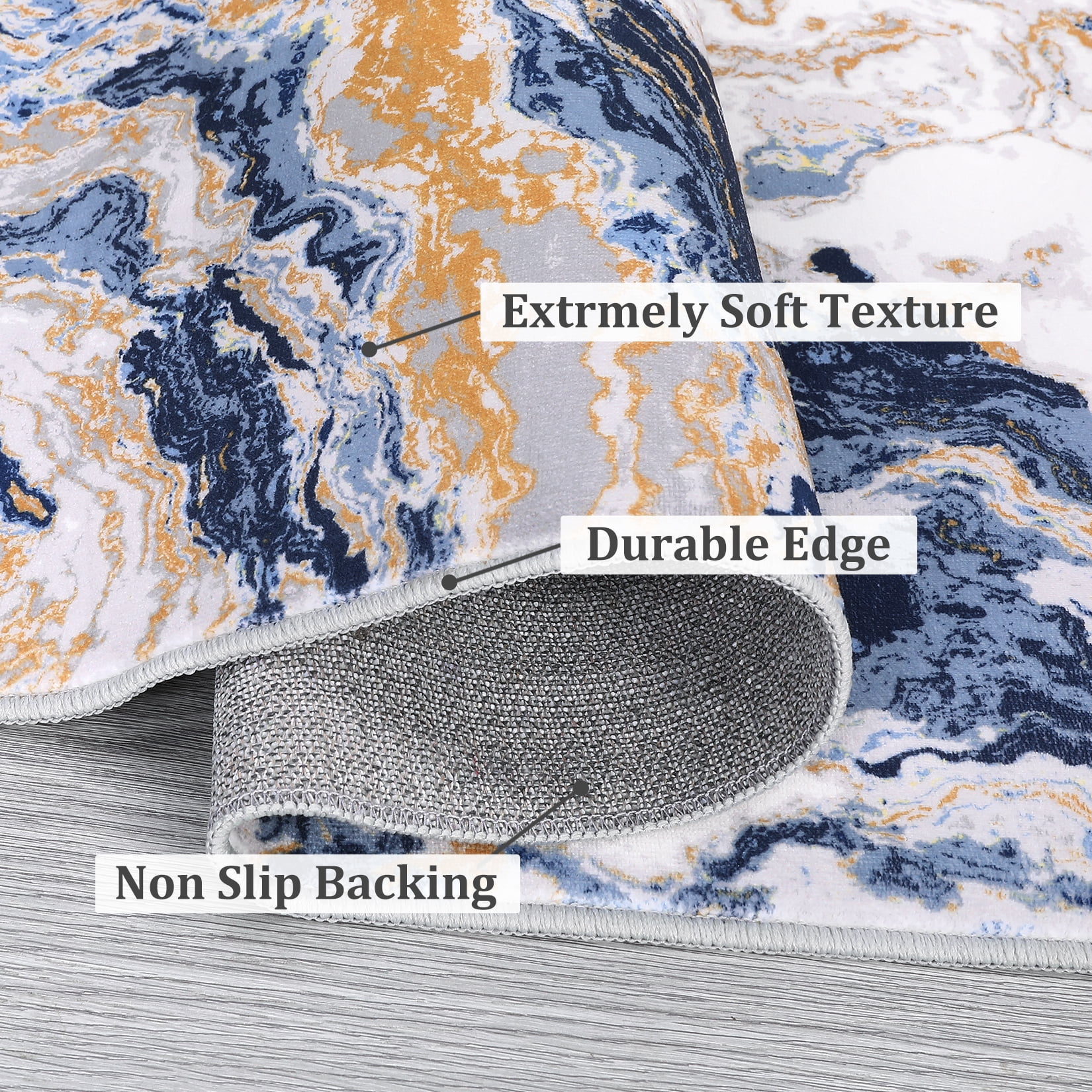 Modern Abstract Marble Print Area Rug 4' x 6'– Soft, Washable, Non-Slip & Non-Shedding(Navy Blue)