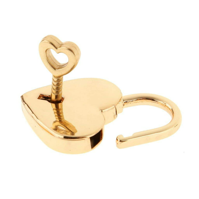 Warmtree Small Metal Heart Shaped Padlock Mini Lock with Key for Jewelry  Box Storage Box Diary Book,Pack of 2,Gold