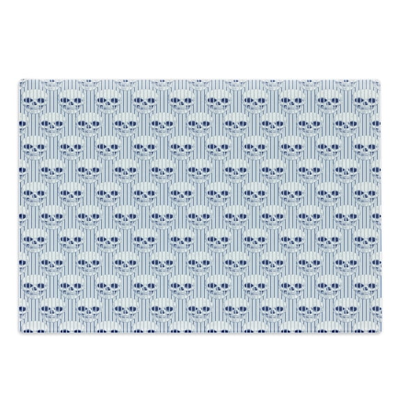 Skull Cutting Board, Skulls and Geometric Shapes with Vertical Stripes Optical Effects Illustration, Decorative Tempered Glass Cutting and Serving Board, Large Size, Navy Blue White, by Ambesonne