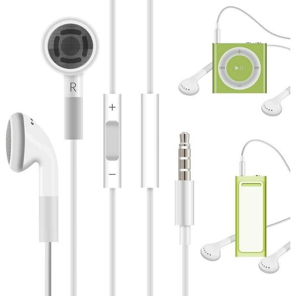 3.5mm Earphone Earbuds Headphones with Remote for Shuffle 2 3 4 5 6, Touch 2G 3G 4G 5G Classic nano6 - White