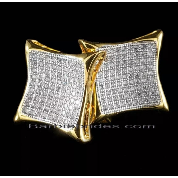 Iced Out Micro Pave 18K Gold Plated CZ Square Kite Men Women Stud Earrings