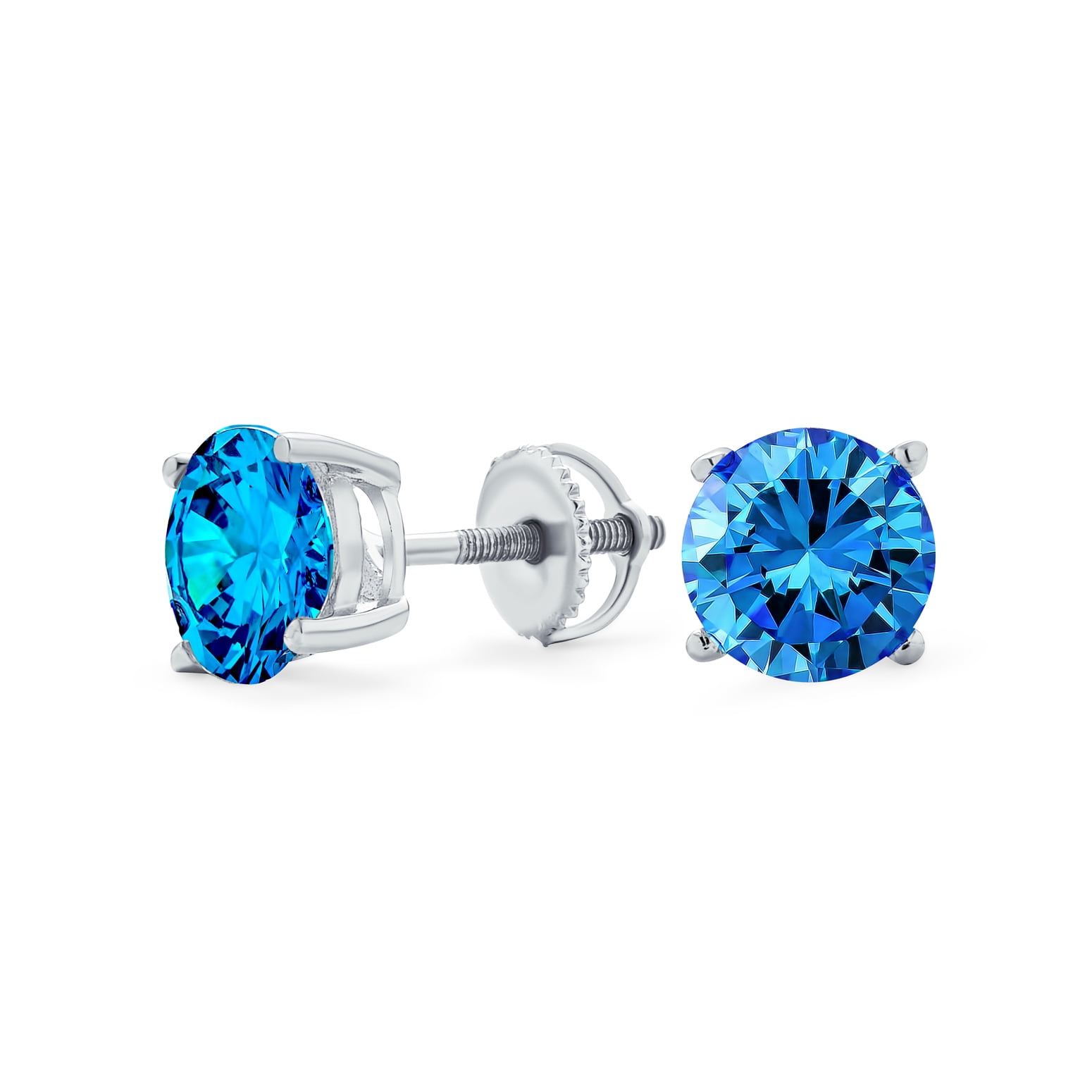 925 Sterling Silver Round-Cut Blue Cubic Zirconia Stud Earrings 3mm-8mm Options Simulated Diamond CZ Studs Hypoallergenic Jewelry 