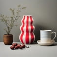 thumbnail image 3 of XINGAG Wavy Striped Ceramic Flower Vase,Retro Red White Stripe Decoration Vase,23cm Unique Curved Shape Table Centerpiece Vase for Living Room Dining Table Home Shelf Decor, 3 of 4