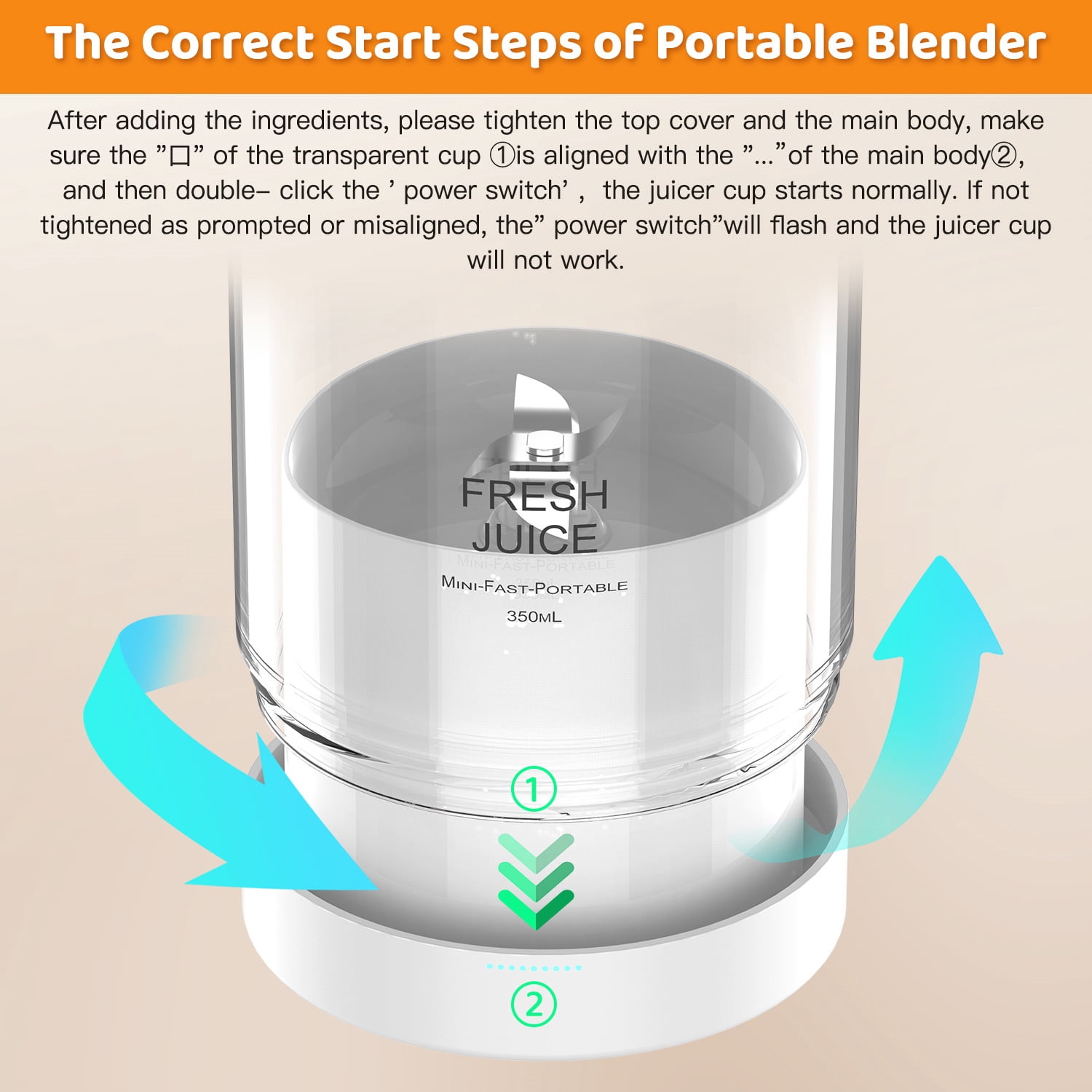 Uezeth Portable Blender, Electric Blender Bottle Juicer Cup, Personal Blender for Shakes and Smoothies,350ml