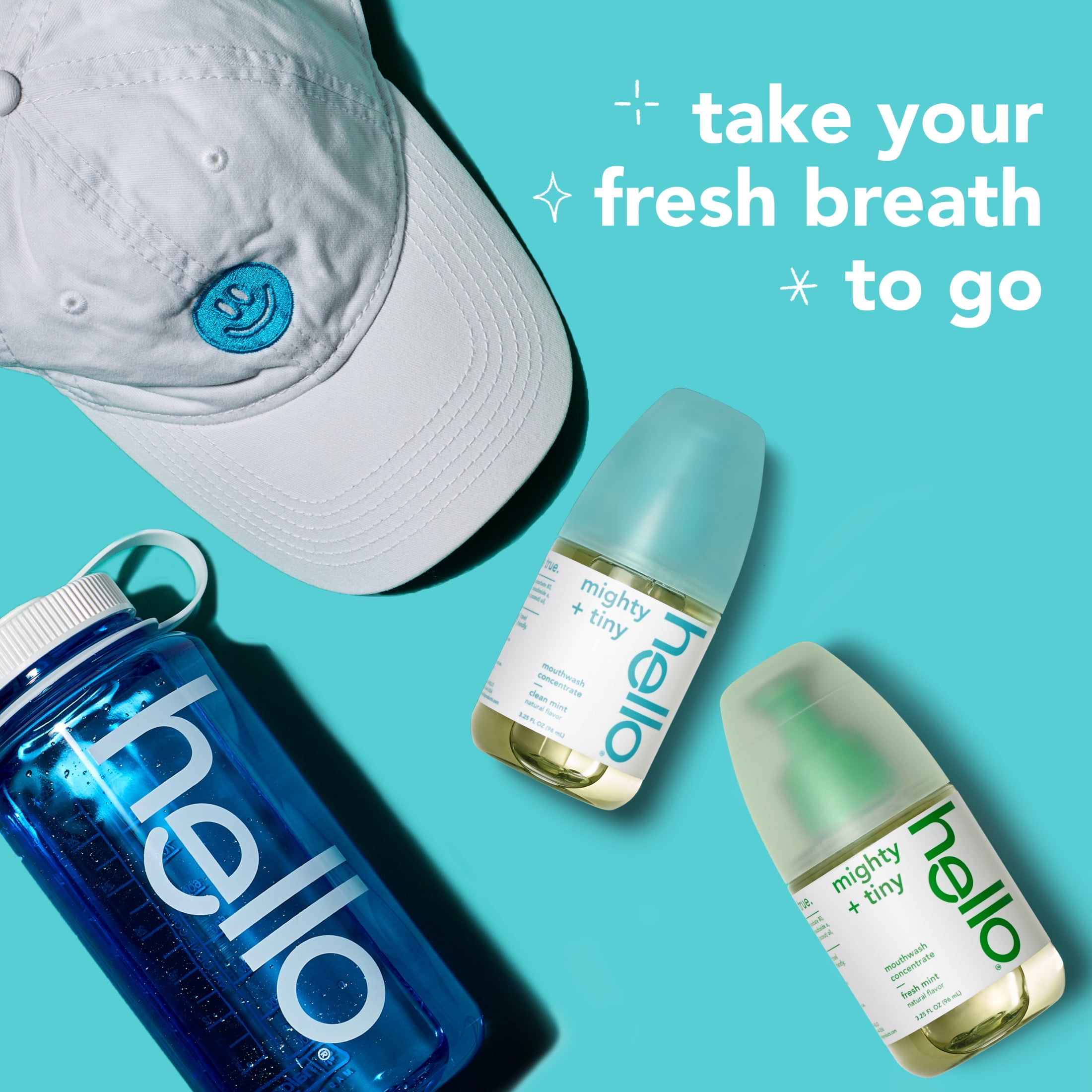 hello Mighty and Tiny Alcohol Free Mouthwash Concentrate, Clean Mint, 3.25 Fl Oz Pump Bottle