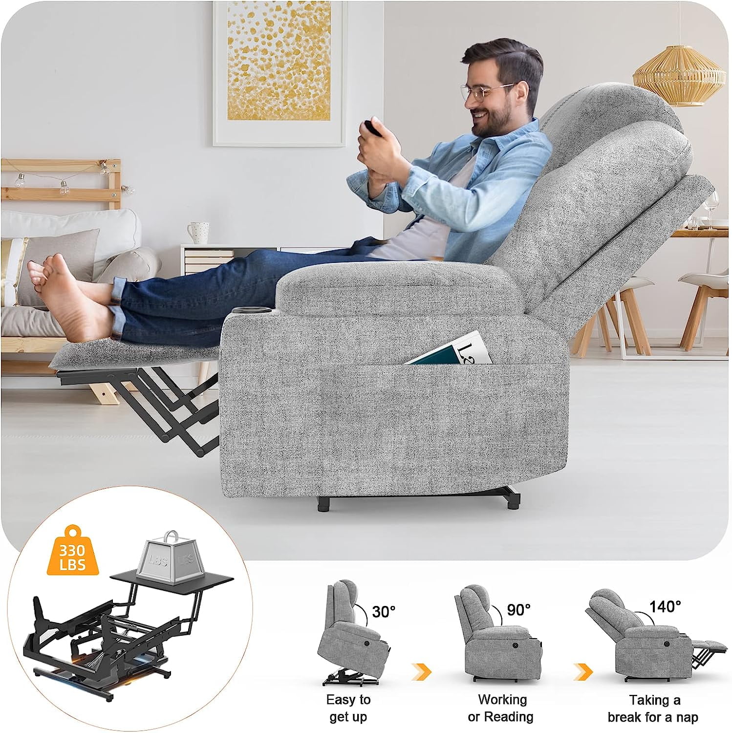 Three Motor Lift Recliner for Elderly With Lumbar Support – Relaxing  Recliners