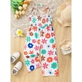 thumbnail image 3 of Little Girls Full Length Jumpsuit Floral Print Sleeveless Tie-Up Wide Leg Pants Overalls, 3 of 9