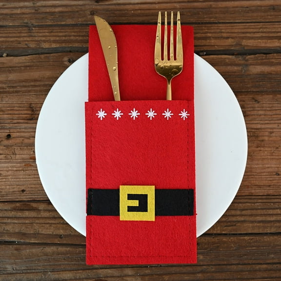 Milisten 6-Pack Christmas Cutlery Bags with Festive Red Non-Woven Fabric and Cute Belt Design for Holiday Table Decor