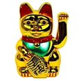 thumbnail image 2 of LARGE GOLD Feng Shui Lucky Cats Lucky Beckoning Waving Wealth Cat Maneki Neko 7 inch Tall, 2 of 2