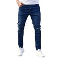 thumbnail image 5 of LMOIPLI Mens Slim Fit Distressed Jeans Washed Denim Fabric Stretch Comfortable Casual Streetwear Trousers Blue XXL, 5 of 7