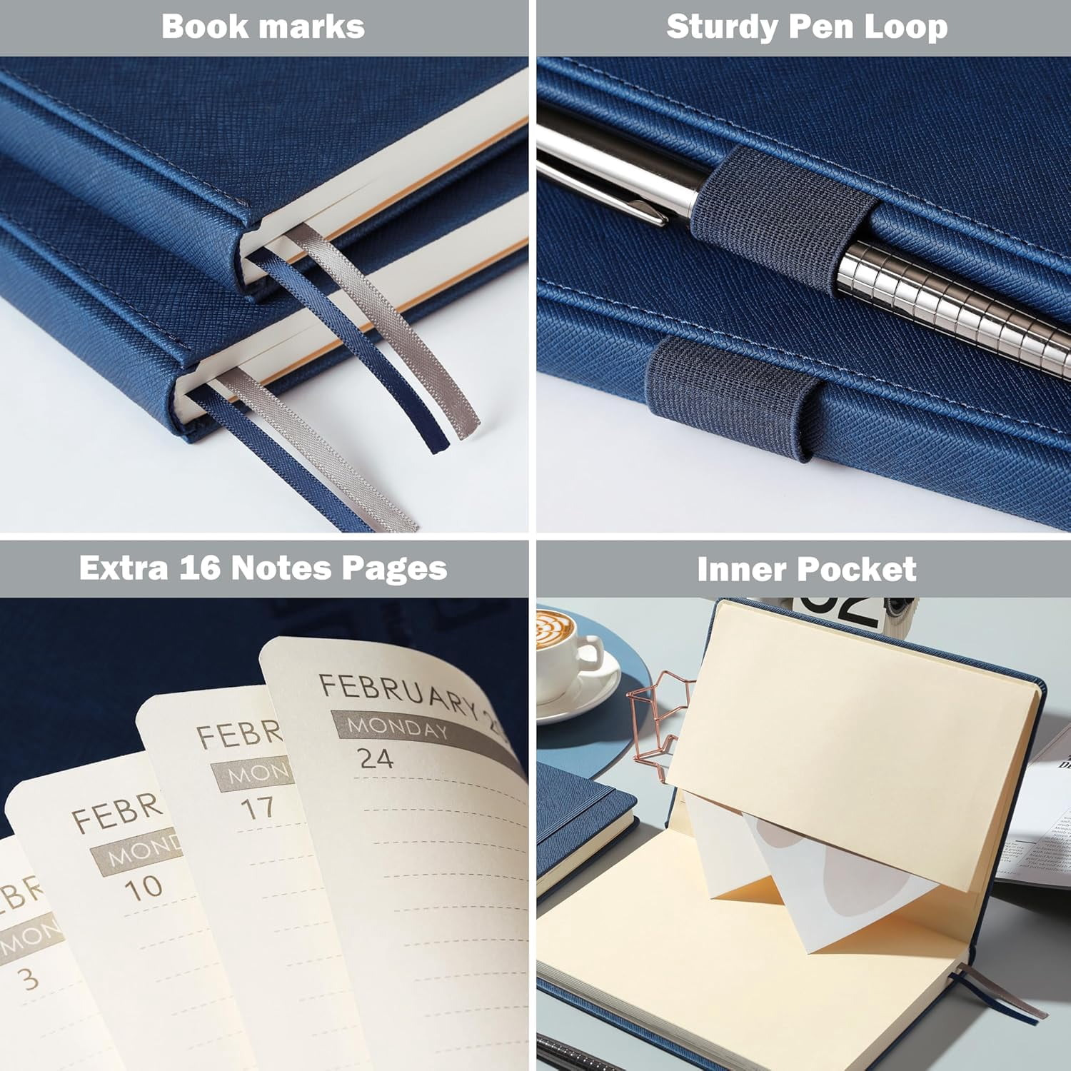 Planner 2025-2026 - Academic Planner 2025-2026, Jul. 2025 - Jun. 2026, 12-Months Weekly and Monthly, 5.75" x 8.25", Saffiano Leather with Thick Paper, Back Pocket with 40 Notes Pages - Navy Blue