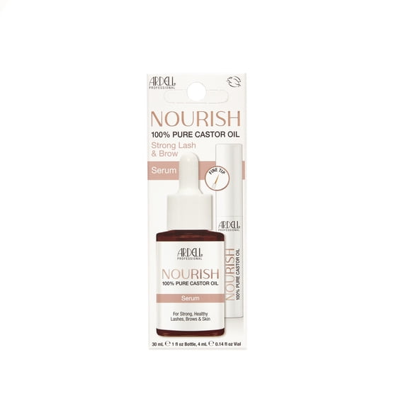 Ardell Nourish Moisturizing Eyelash & Eyebrow Enhancer Serum with 100% Pure Castor Oil, 1 fl oz Serum Bottle and .14 fl oz Fine Tip Applicator Vial
