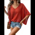 thumbnail image 1 of Camisas Holgadas de Punto Gofre con Cuello en V para Mujer, de Corta, Informales, de Verano 2025, Modernas, Lisas, Y2K. Rojo M, 1 of 10