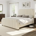 thumbnail image 5 of Ataucjin Queen Size Platform Bed Frame with 50.2" Headboard & Footboard,Velvet Upholstered Bed Frame Queen with Vertical Channel Tufted Headboard & Footboard,Nailhead Trim,No Box Spring Needed, 5 of 9