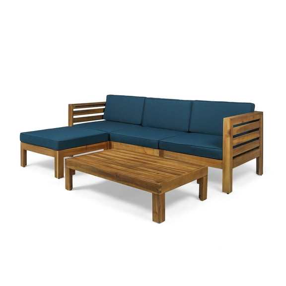 Alice Outdoor 5 Piece Acacia Wood Sofa Set, Teak and Dark Teal