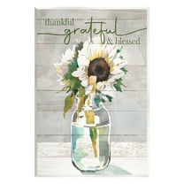 Stupell Industries Grateful & Blessed Layered Sunflower Country Planked Pattern Graphic Art Unframed Art Print Wall Art, Design by Theresa Heidel