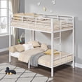 thumbnail image 3 of Tcbosik Bunk Bed with Ladder and Guardrail, Twin Over Twin Size Bed Frame, Heavy Duty Metal Slats Support, No Box Spring Needed, White, 3 of 10