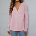 thumbnail image 2 of XFLWAM Women's V Neck Waffle Knit Henley Tops Casual Solid Color Long Sleeve Pullover Blouses with Pocket Pink S, 2 of 5