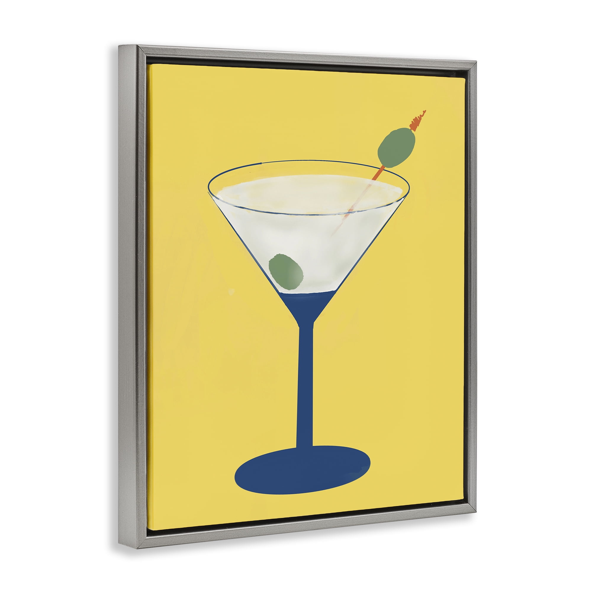Stupell Industries Martini Glass over Yellow Gray Framed Floater Canvas Wall Art, design by Robin Maria