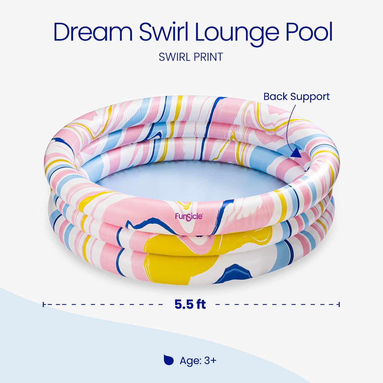 Funsicle 5.5ft Dream Swirl Pool, Inflatable 3-Ring Swimming Pool, Multicolor, Round, Age 6 & up