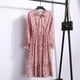 thumbnail image 1 of 2022 Women Blue StripedLong Sleeve neck Basic Dresses Button Split Pleated DressM Gao Jinjia LED, 1 of 2