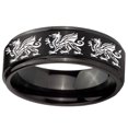 thumbnail image 2 of Tungsten Multiple Dragon 8mm Brushed Black Polished Step Edges Men Ring, 2 of 2