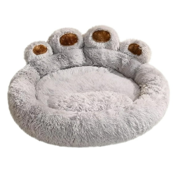 50Cm Paw Print Shaped Pet Bed Grey S1X, Soft Plush Pet Nest For Cats & Small Dogs, Comfortable Calming Pet Sleeping Mat, Indoor Pet Lounge For Rest & Relaxation