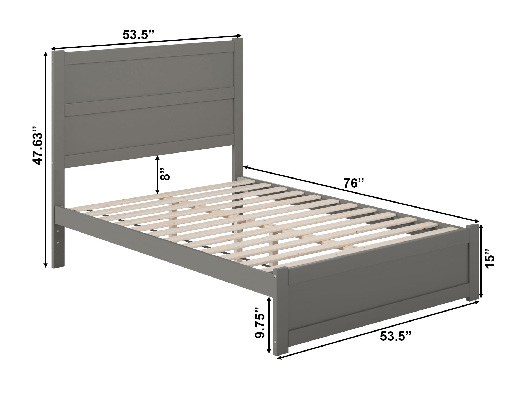 AFI NoHo 14" Full Wood Platform Bed with Modern Panel Headboard and Footboard, Grey